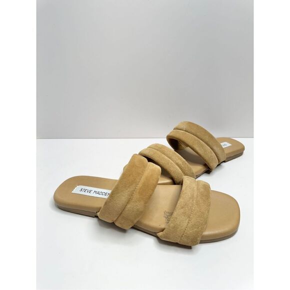 Steve Madden Flat Sandals‎ Suede Leather Tan Double Strap Open Toe Size 7 - Picture 6 of 10